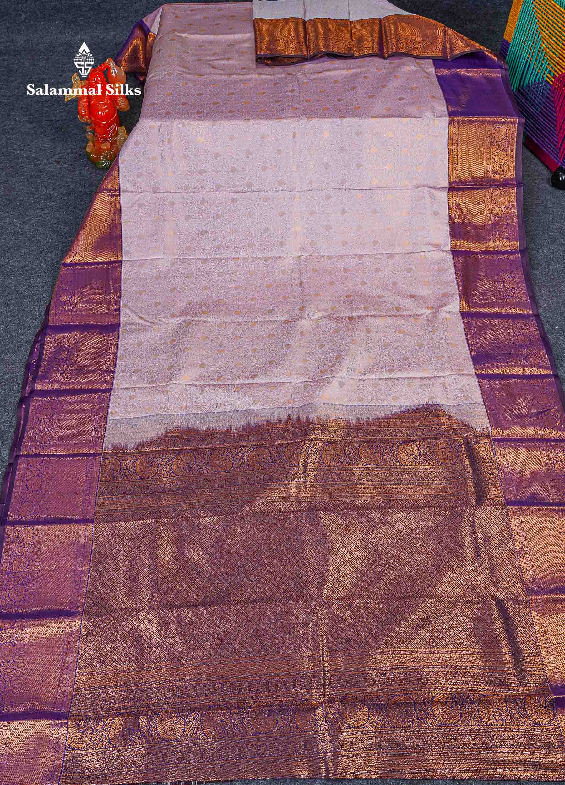 Bridal Semi Silk Saree - Light Pink Colour Body With Contrast Purple Border 