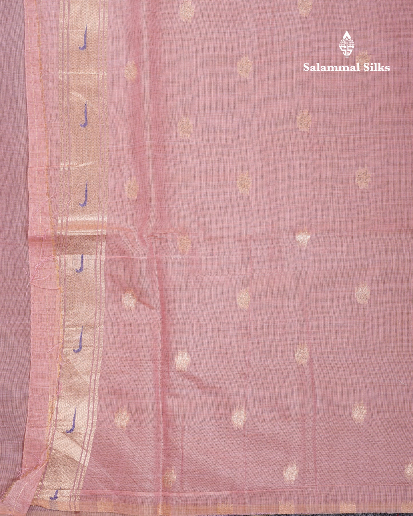 Beautiful Onion Pink Menakari Work Muga Cotton Saree With Fancy Border