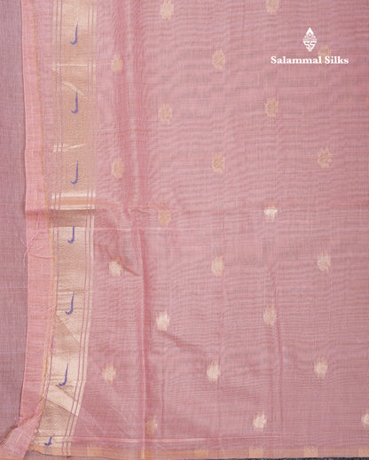 Beautiful Onion Pink Menakari Work Muga Cotton Saree With Fancy Border