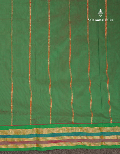 10.5 Yards Semi Silk Saree Green With Contrast Pink Traditional Border