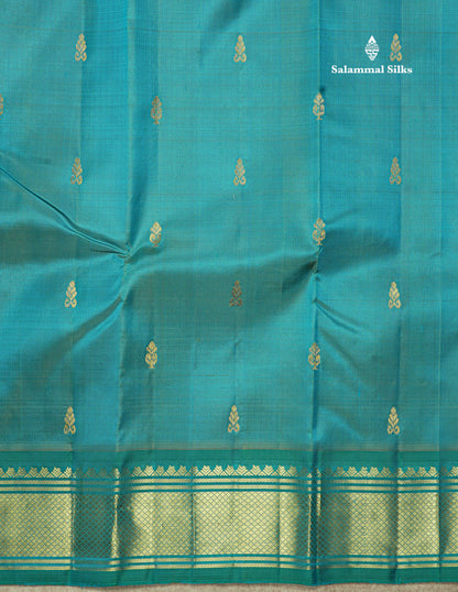 Ramar Blue Pure Kanjivaram Silk Saree With One Side Contrast Peacock Green Border