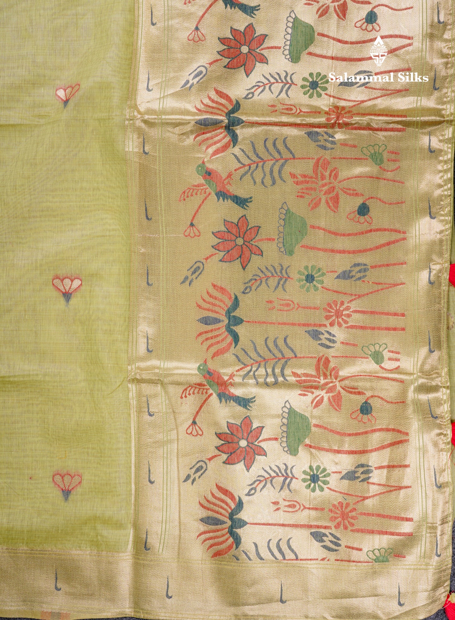Beautiful Onion Pink Menakari Work Muga Cotton Saree With Fancy Border