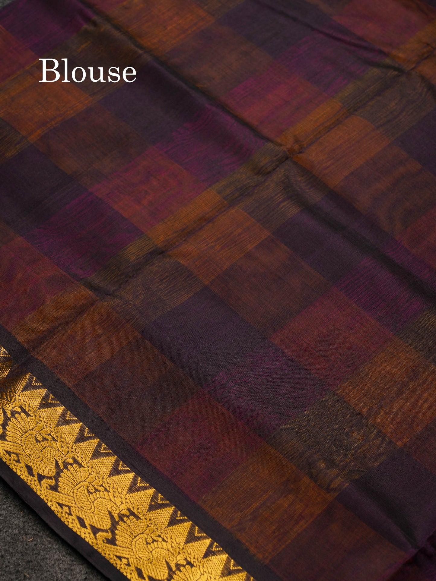 Beautiful Paalum Pazham Checks Pure Silk Cotton Saree With Contrast Dark Purple Blouse