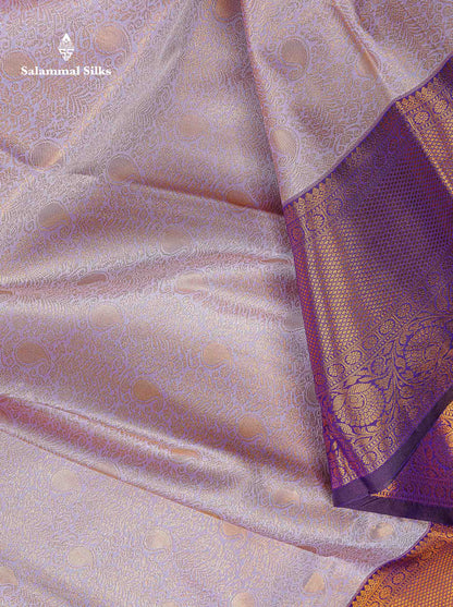 Bridal Semi Silk Saree - Light Pink Colour Body With Contrast Purple Border