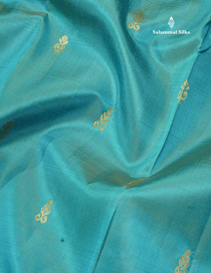 Ramar Blue Pure Kanjivaram Silk Saree With One Side Contrast Peacock Green Border