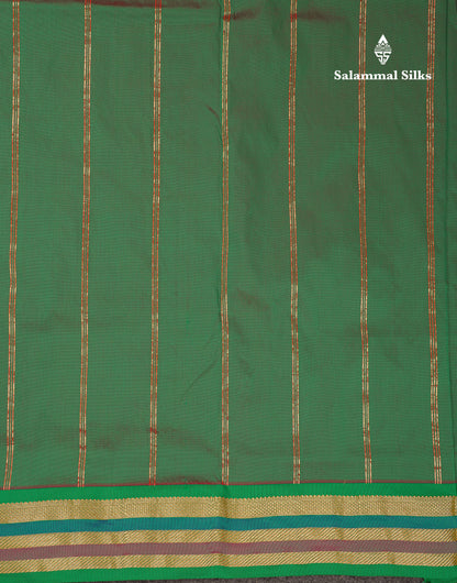 10.5 Yards Semi Silk Saree Green With Contrast Pink Traditional Border