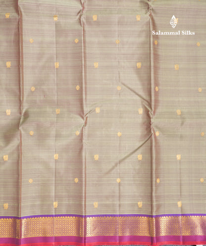Dual Tone Green Shade Pure Kanjivaram Silk Saree With Contrast Dark Purple Small Border