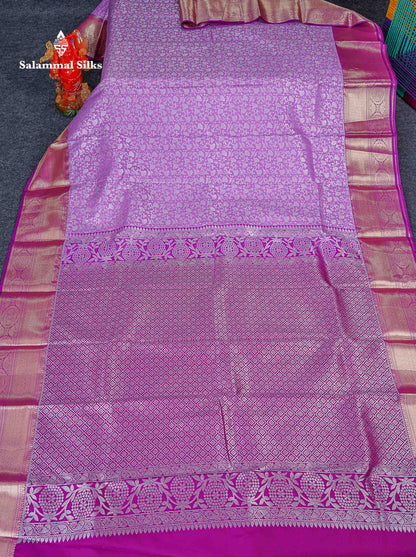 Bridal Semi Silk Saree - Light Pink Colour Body With Contrast Magenta Pink Border 