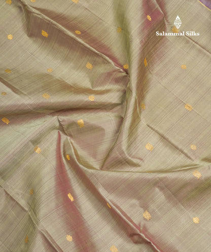 Dual Tone Green Shade Pure Kanjivaram Silk Saree With Contrast Dark Purple Small Border