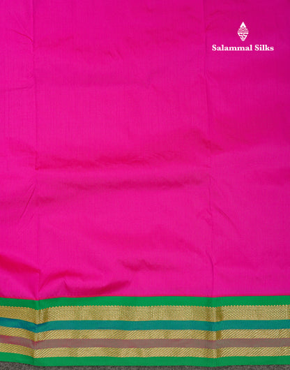 10.5 Yards Semi Silk Saree Green With Contrast Pink Traditional Border