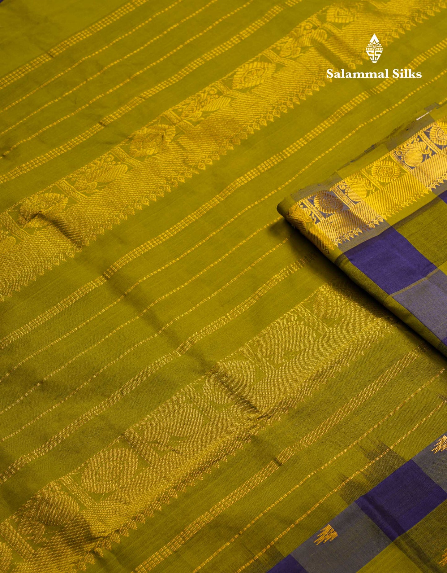 Beautiful Paalum Pazham Checks Semi Silk Cotton Saree With Contrast Olive Green Blouse