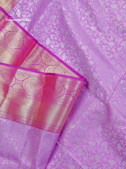 Bridal Semi Silk Saree - Light Pink Colour Body With Contrast Magenta Pink Border