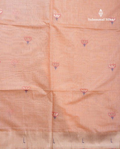 Beautiful Onion Pink Menakari Work Muga Cotton Saree With Fancy Border