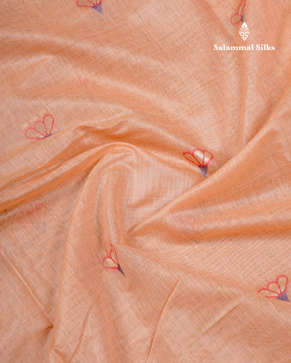 Beautiful Onion Pink Menakari Work Muga Cotton Saree With Fancy Border