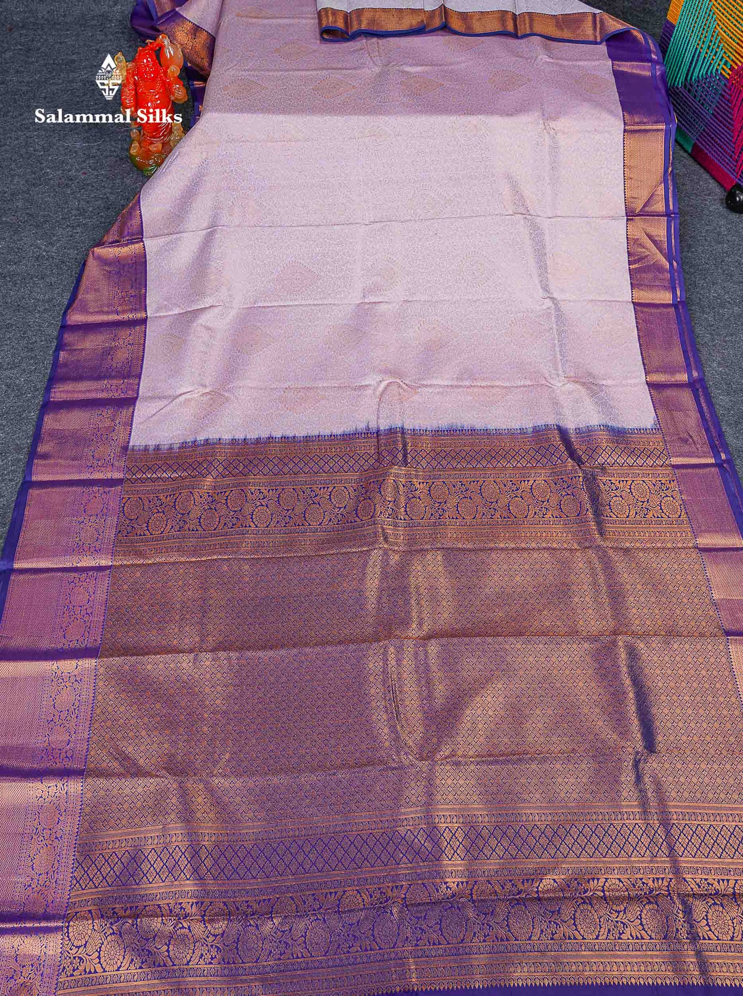 Bridal Semi Silk Saree - Light Pink Colour Body With Contrast Navy Blue Evening Morning Border 