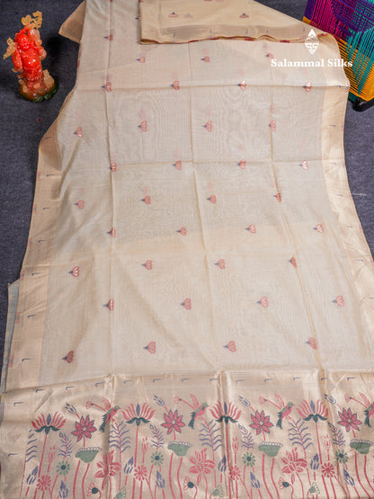 Beautiful Onion Pink Menakari Work Muga Cotton Saree With Fancy Border