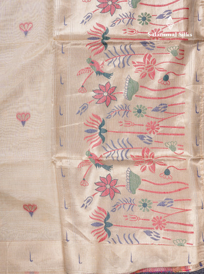 Beautiful Onion Pink Menakari Work Muga Cotton Saree With Fancy Border