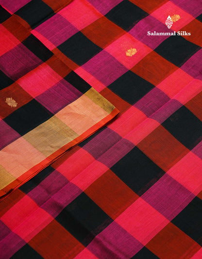 Beautiful Paalum Pazham Checks Pure Silk Cotton Saree With Contrast Parrot Green Blouse