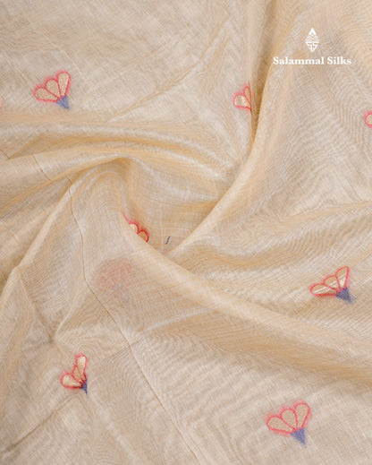 Beautiful Onion Pink Menakari Work Muga Cotton Saree With Fancy Border
