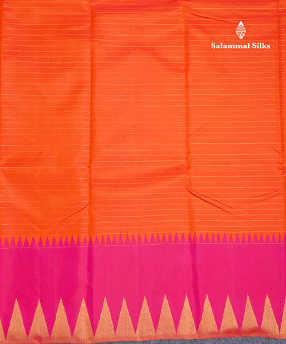 Orange Pure Kanjivaram Silk Saree With Contrast Pink 8 Kol Temple Border