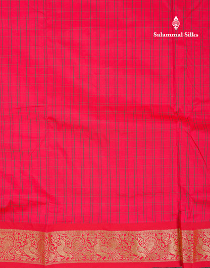 10 Yards Art Silk Saree Peacock Blue Checks with Traditional Border