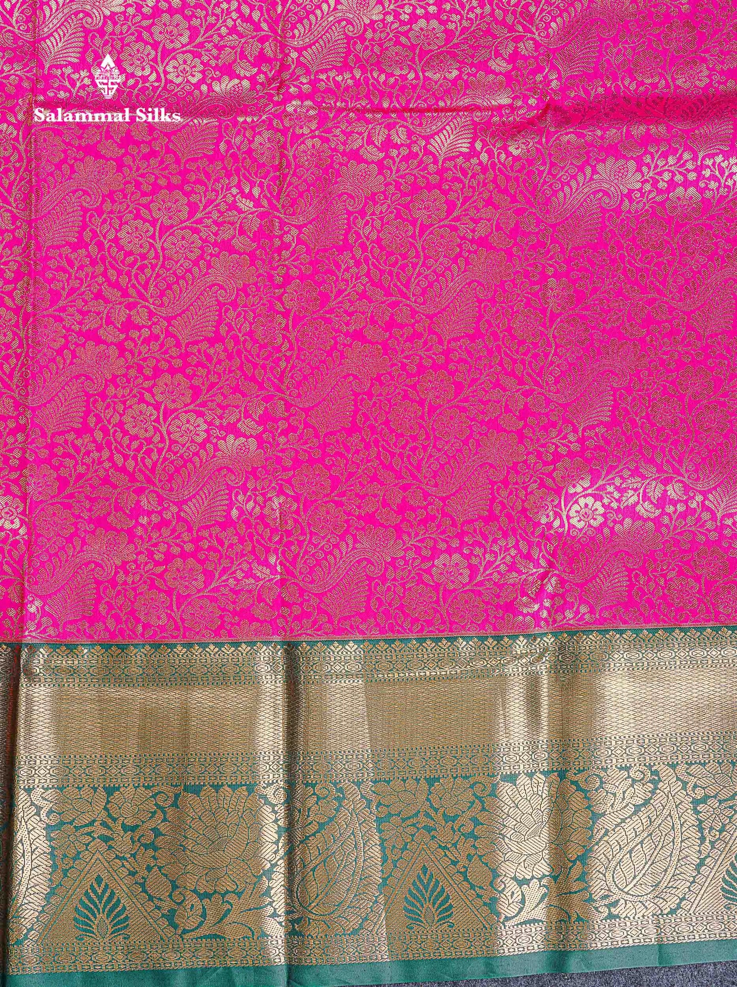 Bridal Semi Silk Saree -  Magenta Pink Colour Body With Contrast Bottle Green Evening Morning Border