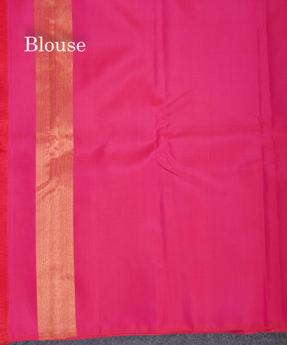 Orange Pure Kanjivaram Silk Saree With Contrast Pink 8 Kol Temple Border
