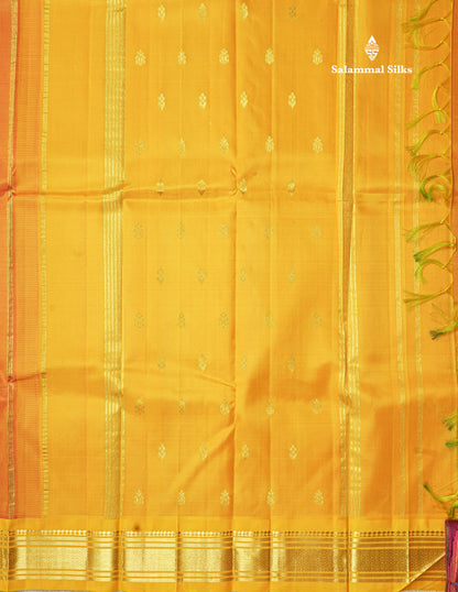 Yellowish orange Pure Kanjivaram Silk Saree With One Side Contrast Yellow Border