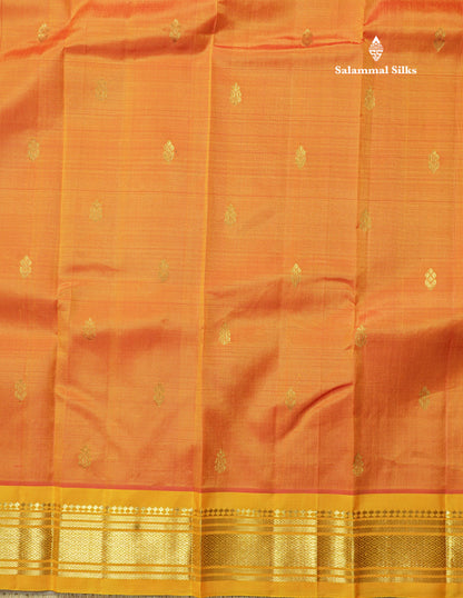 Yellowish orange Pure Kanjivaram Silk Saree With One Side Contrast Yellow Border