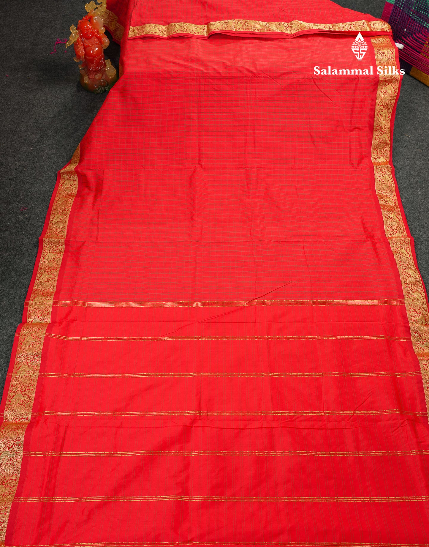 10 Yards Art Silk Saree Peacock Blue Checks with Traditional Border