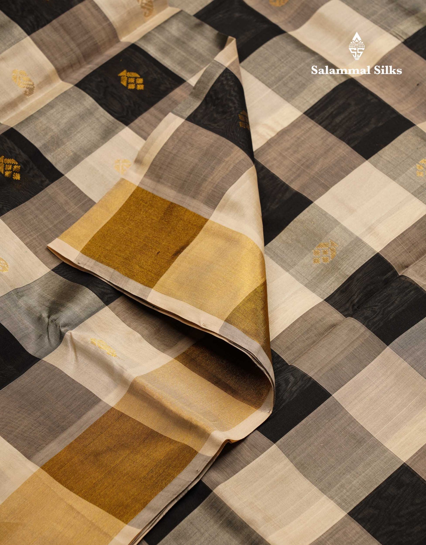 Beautiful Paalum Pazham Checks Pure Silk Cotton Saree With Contrast Black Blouse