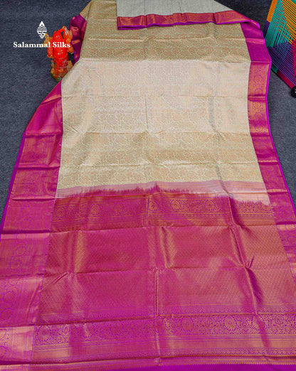 Bridal Semi Silk Saree -  Cream Colour Body With Contrast Magenta Evening Morning Border 