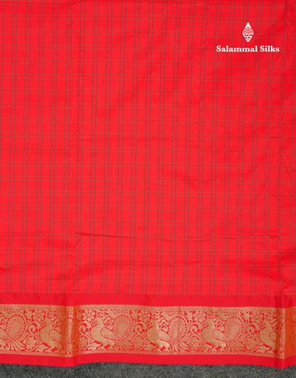 10 Yards Art Silk Saree Peacock Blue Checks with Traditional Border