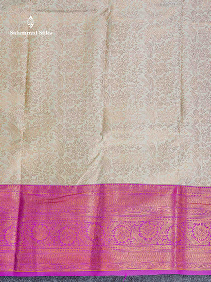 Bridal Semi Silk Saree -  Cream Colour Body With Contrast Magenta Evening Morning Border