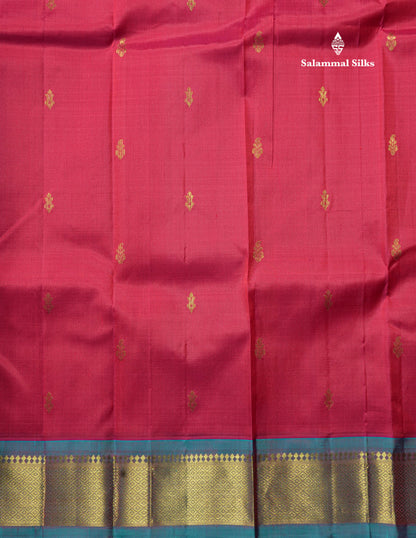 Pink Pure Kanjivaram Silk Saree With One Side Contrast Rama Blue Border
