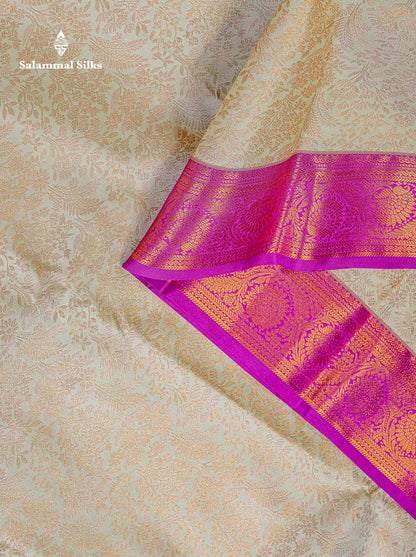 Bridal Semi Silk Saree -  Cream Colour Body With Contrast Magenta Evening Morning Border