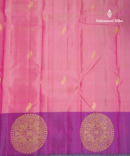 Light Pink Pure Kanjivaram Silk Saree With Contrast Dark Purple Fancy Border