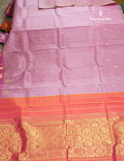 Light Pink Pure Kanjivaram Silk Saree With One Side Contrast Magenta Pink Border