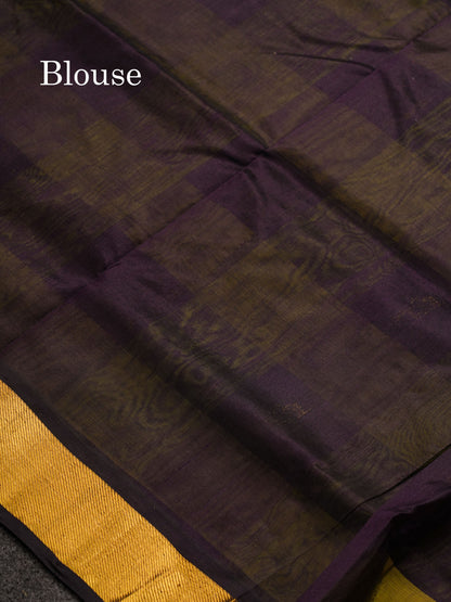 Beautiful Paalum Pazham Checks Pure Silk Cotton Saree With Contrast Navy Blue Blouse