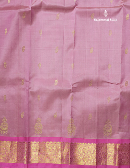 Light Pink Pure Kanjivaram Silk Saree With One Side Contrast Magenta Pink Border