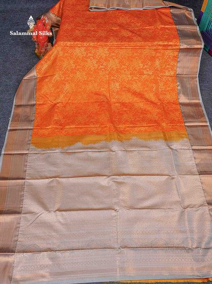 Bridal Semi Silk Saree -  Orange Colour Body With Contrast Grey Border 