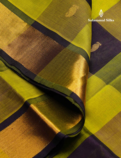 Beautiful Paalum Pazham Checks Pure Silk Cotton Saree With Contrast Navy Blue Blouse