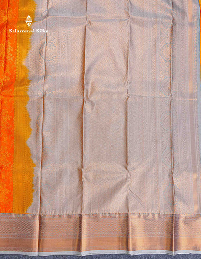 Bridal Semi Silk Saree -  Orange Colour Body With Contrast Grey Border