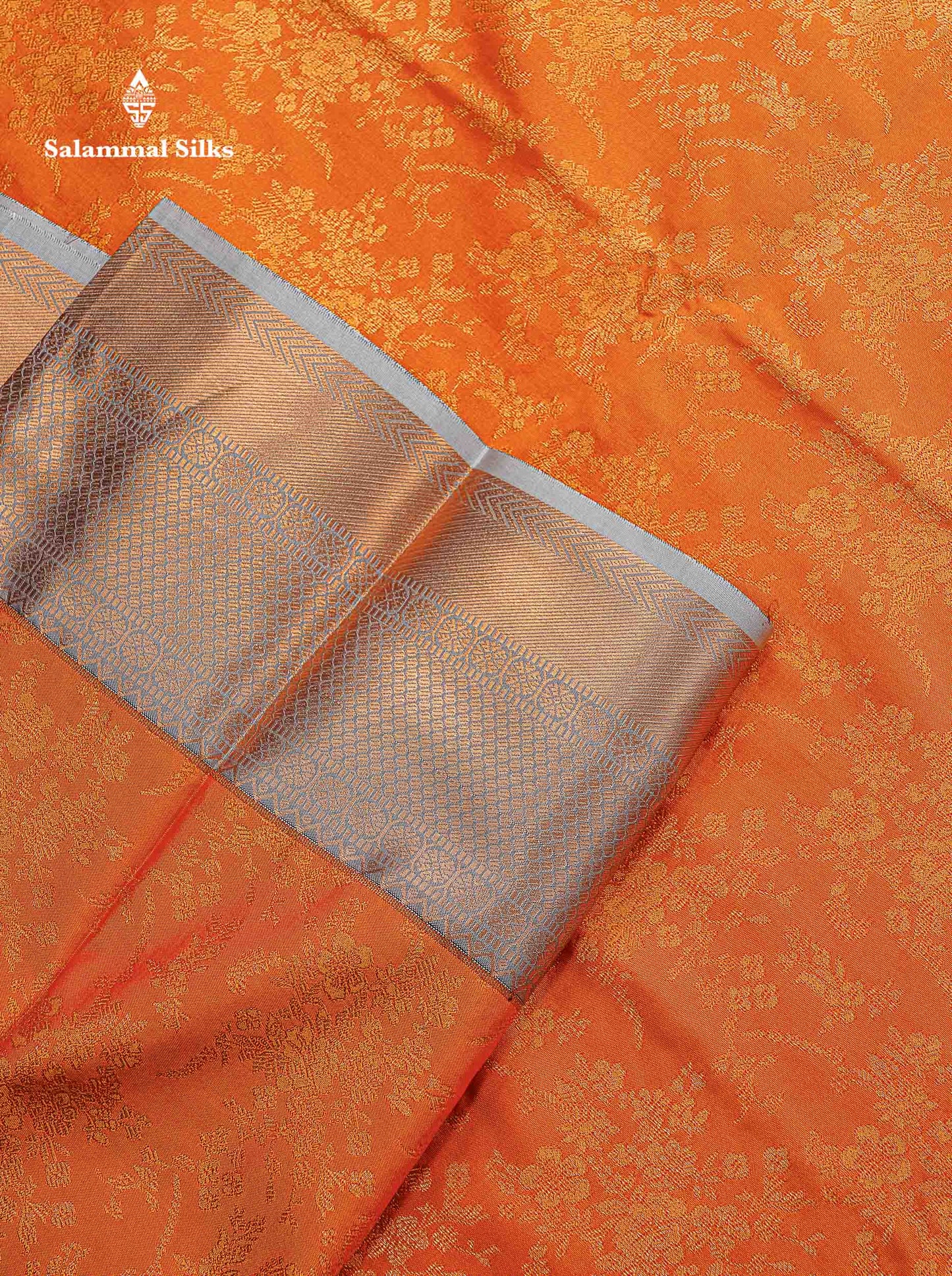 Bridal Semi Silk Saree -  Orange Colour Body With Contrast Grey Border