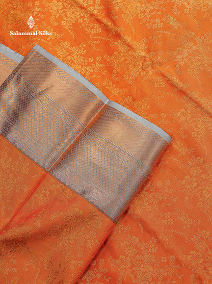 Bridal Semi Silk Saree -  Orange Colour Body With Contrast Grey Border