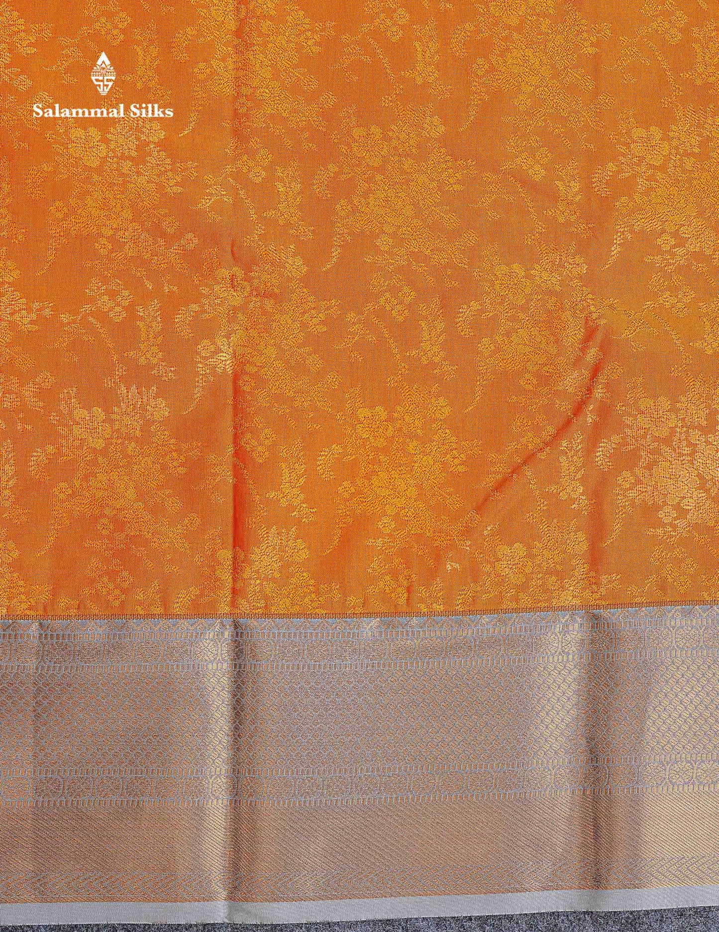 Bridal Semi Silk Saree -  Orange Colour Body With Contrast Grey Border