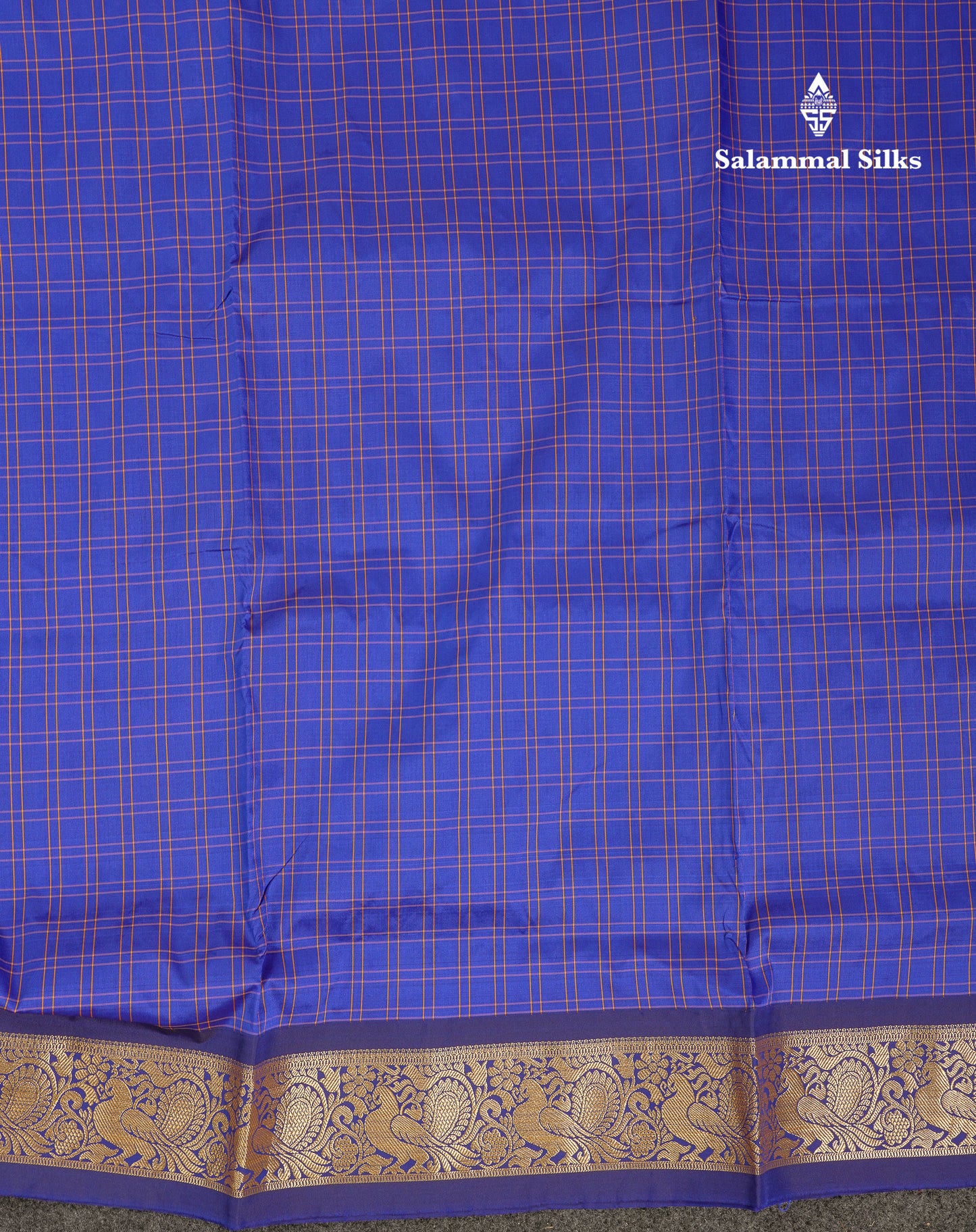 10 Yards Art Silk Saree Peacock Blue Checks with Traditional Border