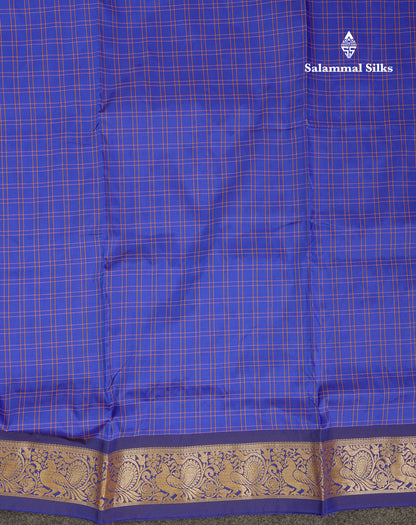 10 Yards Art Silk Saree Peacock Blue Checks with Traditional Border