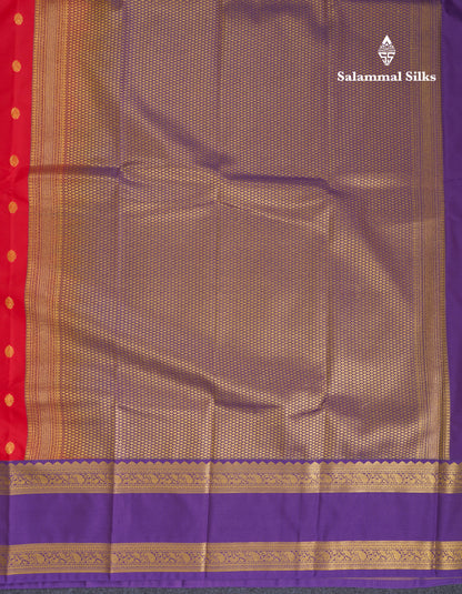 Red Semi Silk Saree With Contrast Purple Traditional Rettapet Border