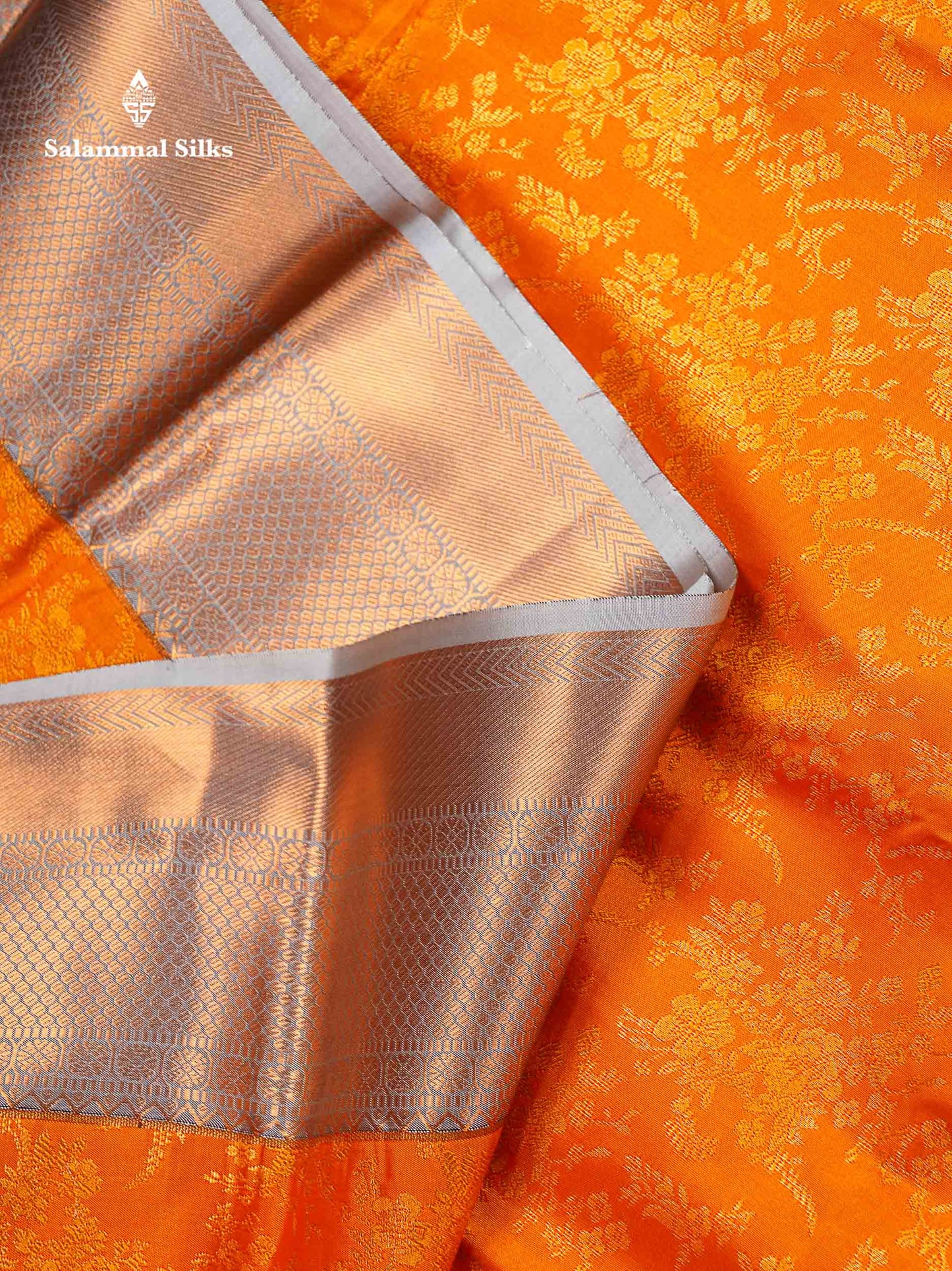 Bridal Semi Silk Saree -  Orange Colour Body With Contrast Grey Border